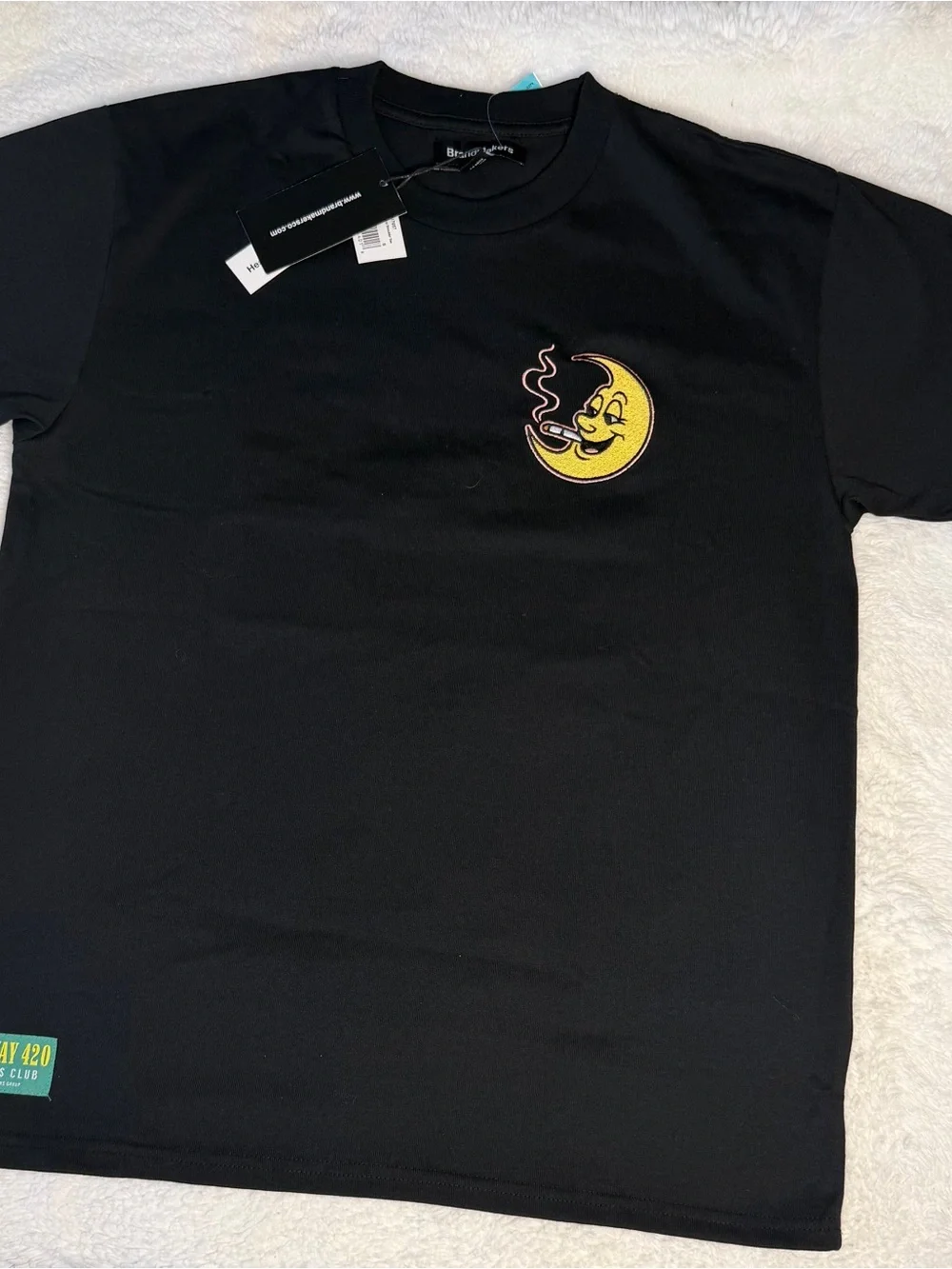 Black Graphic Crewneck T-Shirt with Yellow Moon Emblem - Picture 4 of 5